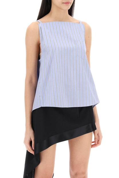 Striped Sleeveless Top In Poplin  - Light Blue