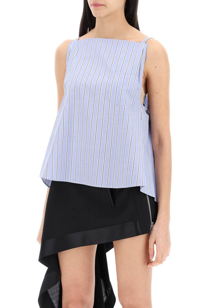 Striped Sleeveless Top In Poplin  - Light Blue