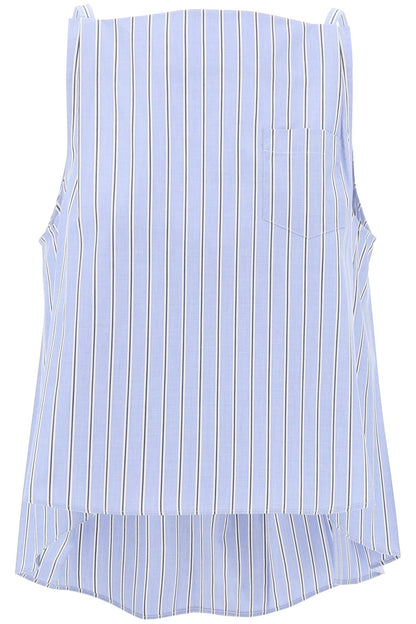 Striped Sleeveless Top In Poplin  - Light Blue