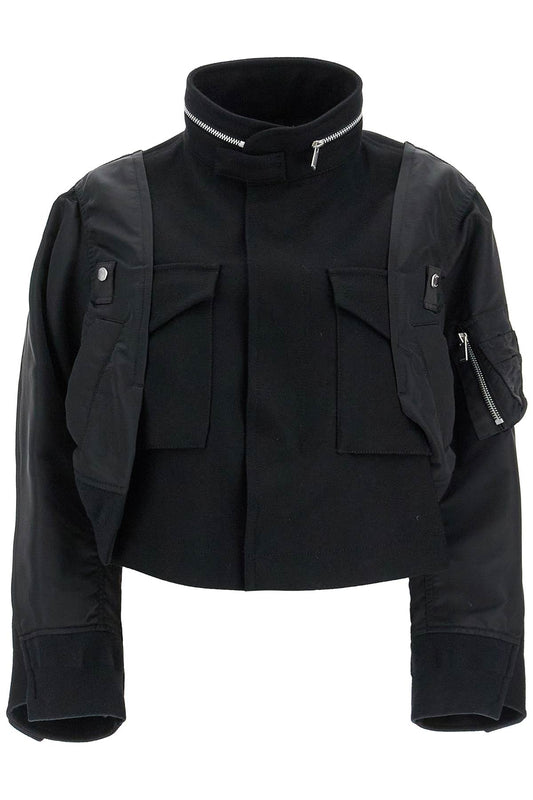 Boxy Wool And Nylon Jacket  - Black