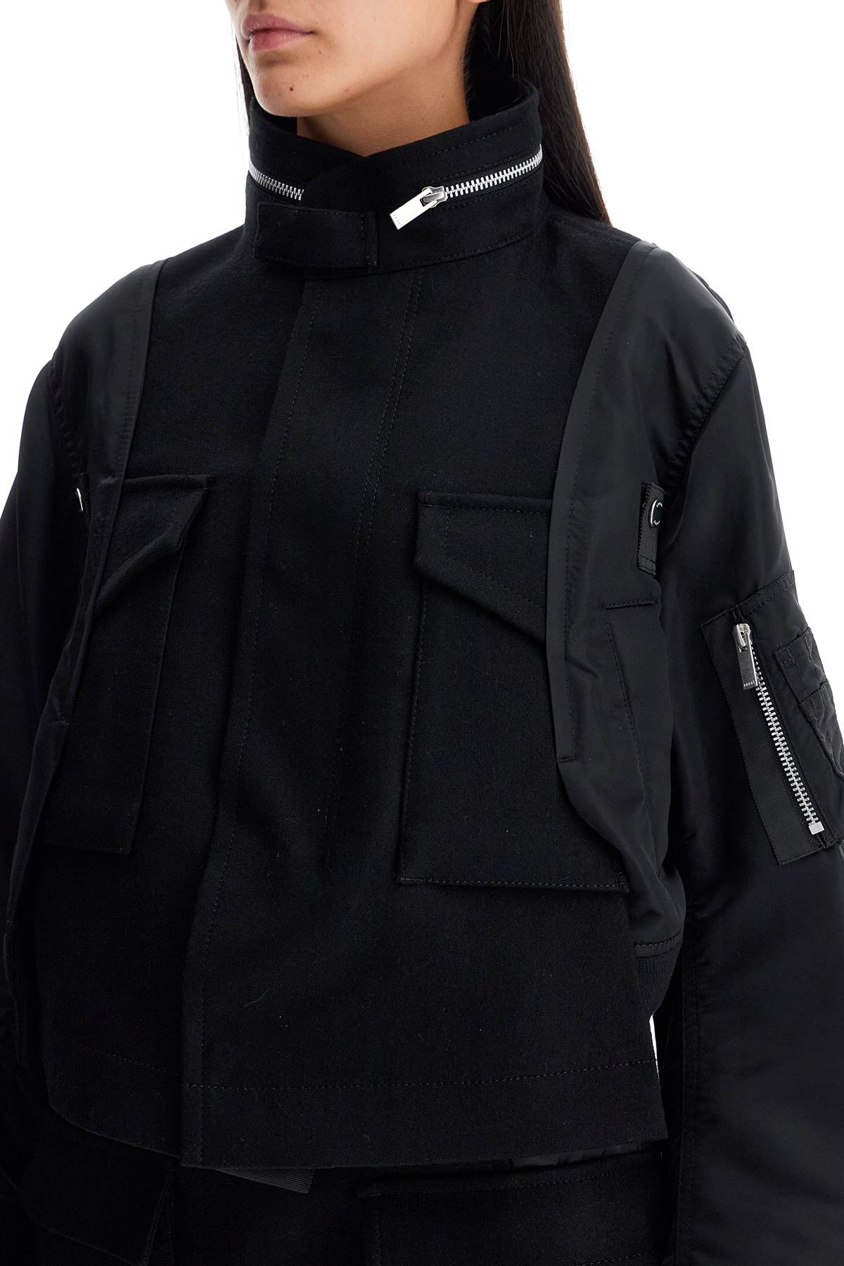 Boxy Wool And Nylon Jacket  - Black