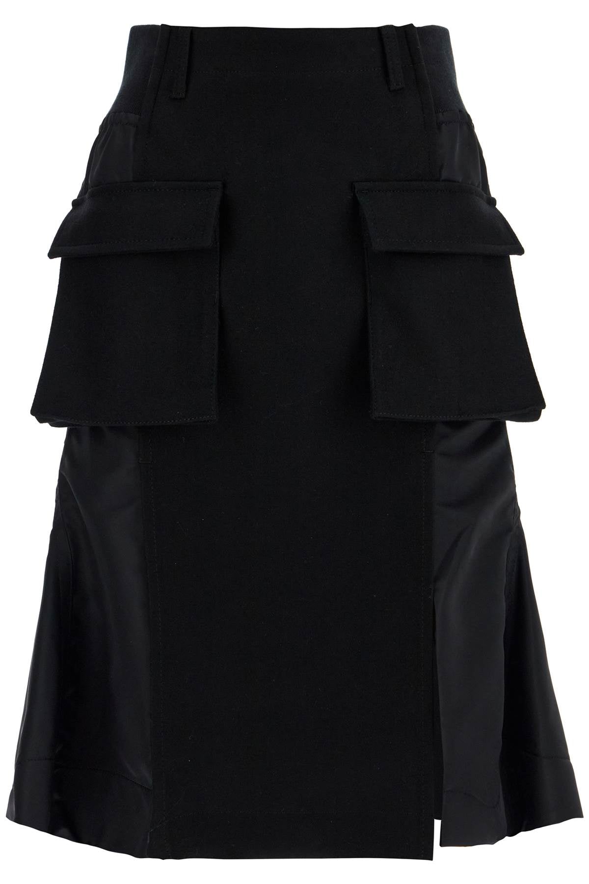 'hybrid Nylon And Wool Skirt'  - Black