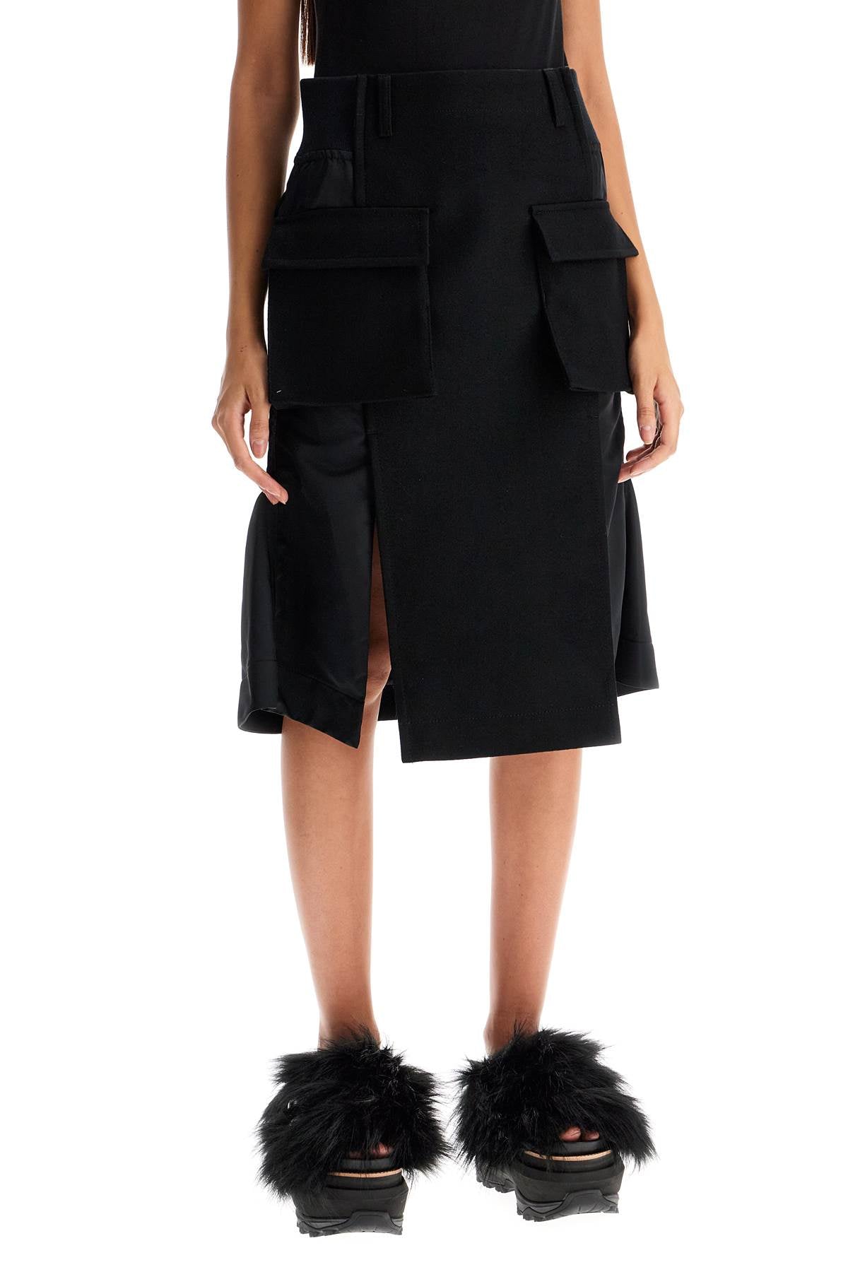 'hybrid Nylon And Wool Skirt'  - Black