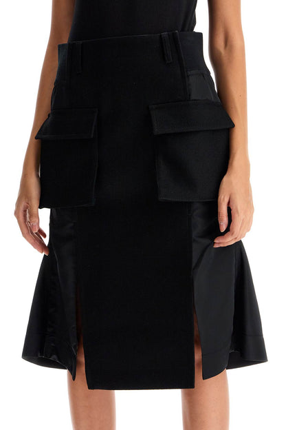 'hybrid Nylon And Wool Skirt'  - Black