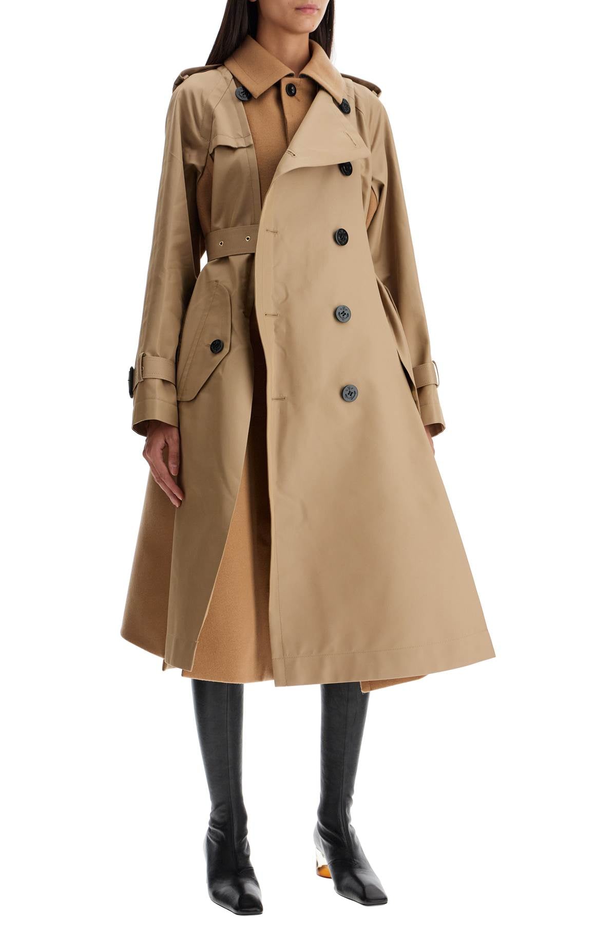 Hybrid Coat In Gabardine And  - Beige