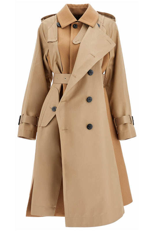 Hybrid Coat In Gabardine And  - Beige