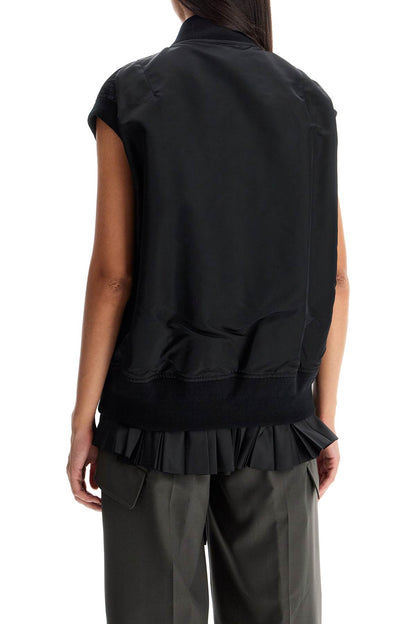 Layered Nylon Vest For Outdoor  - Black