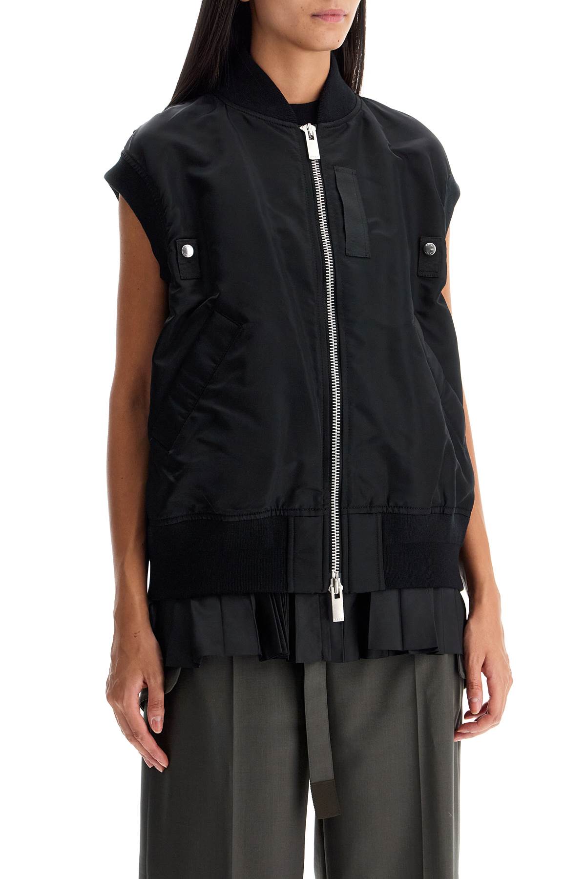 Layered Nylon Vest For Outdoor  - Black