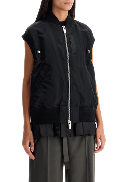 Layered Nylon Vest For Outdoor  - Black