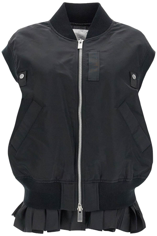 Layered Nylon Vest For Outdoor  - Black