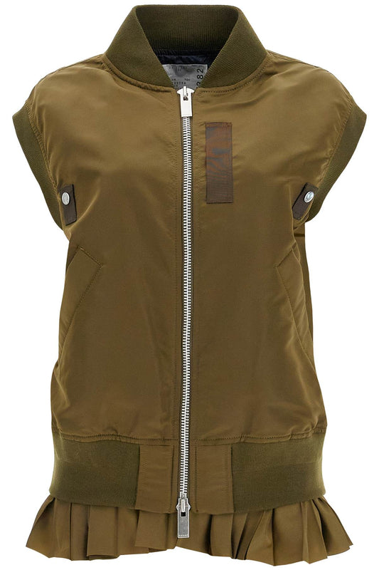 Layered Nylon Vest For Outdoor  - Khaki