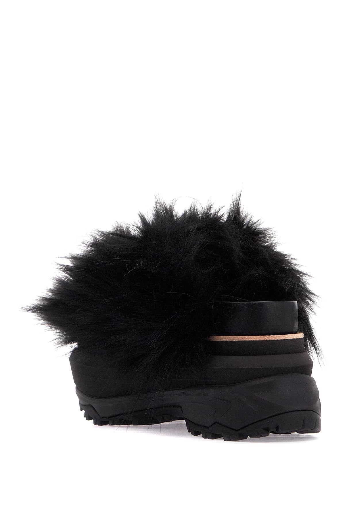 Slides With Faux Fur Strap  - Black