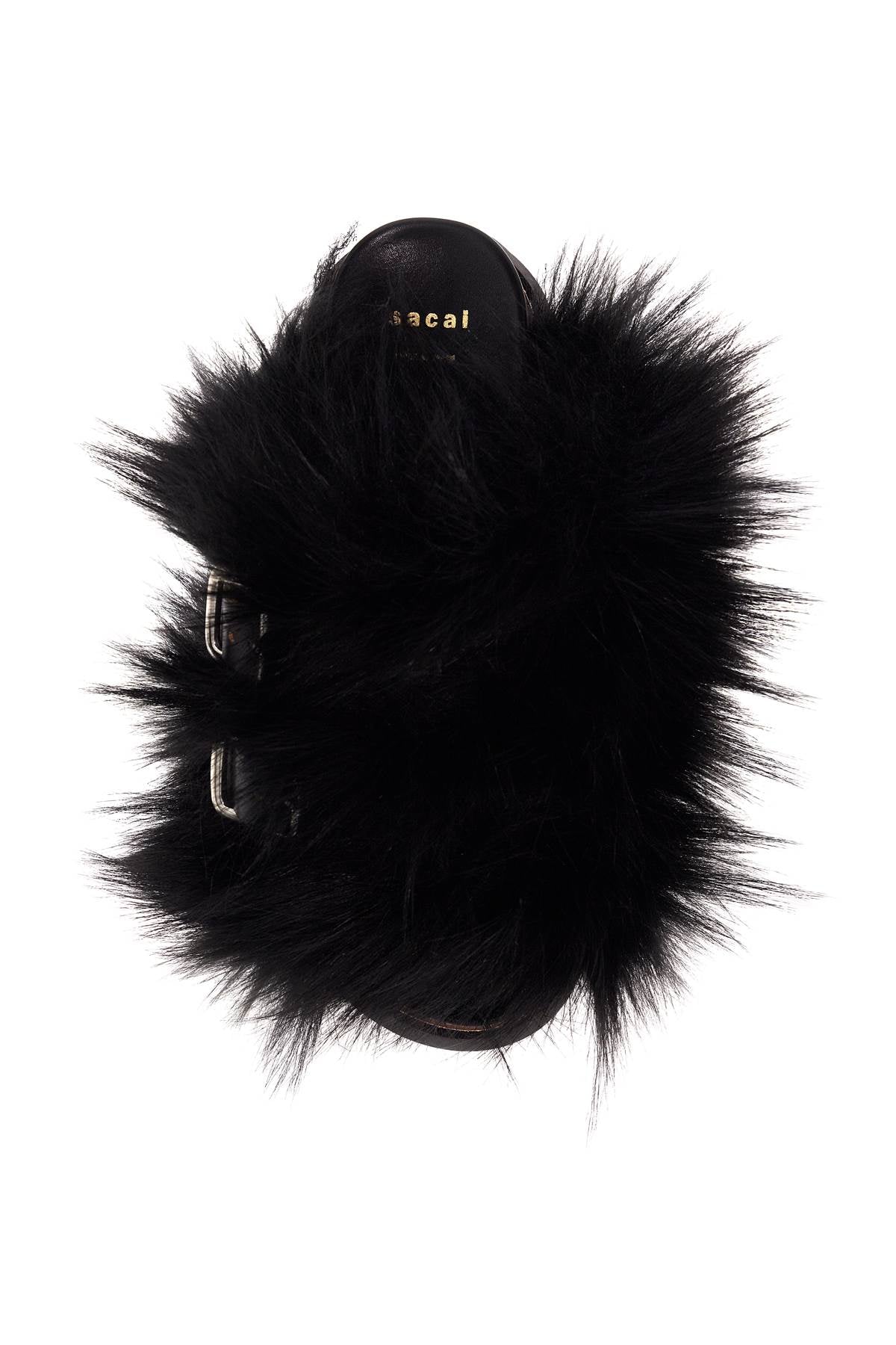 Slides With Faux Fur Strap  - Black