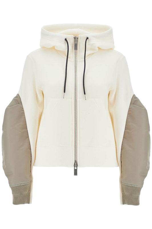 Hooded Sweatshirt With Zipper  - White