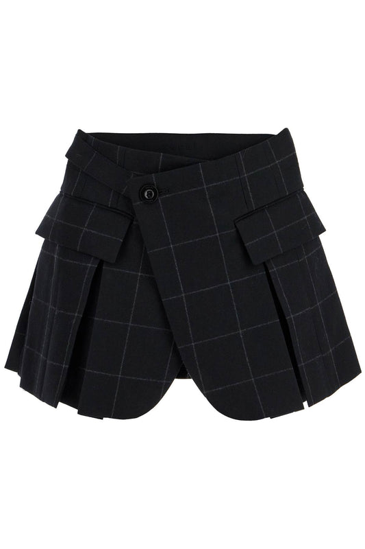 Plaid Wool Skort With Check  - Black