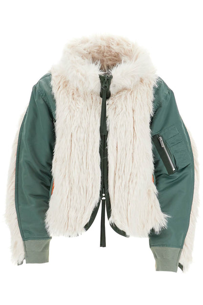 Jacket With Faux Fur Inserts  - Green