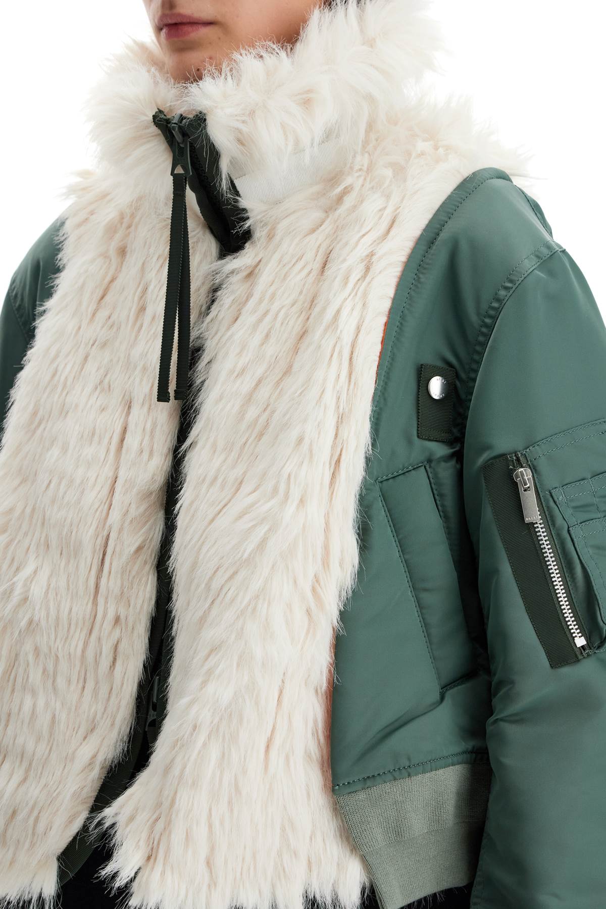 Jacket With Faux Fur Inserts  - Green