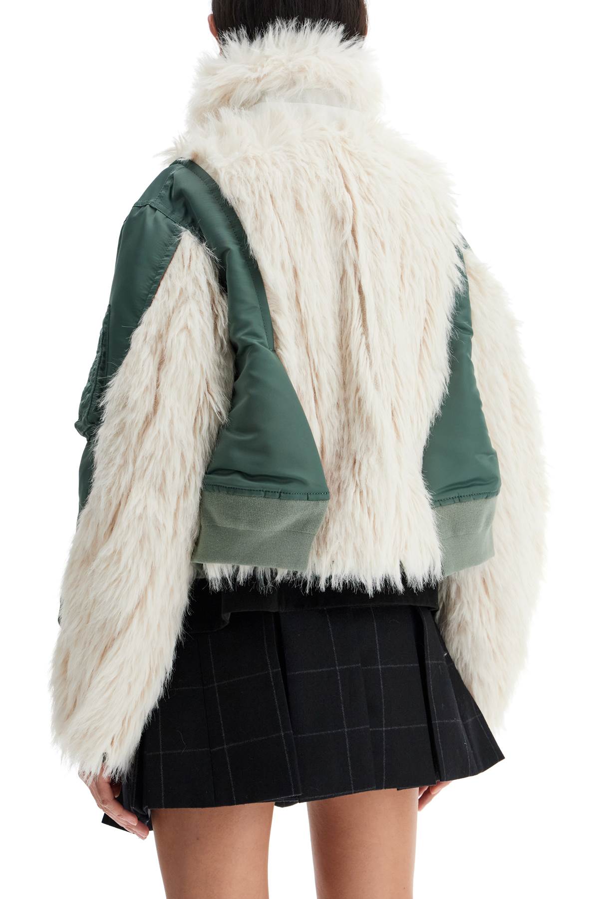 Jacket With Faux Fur Inserts  - Green