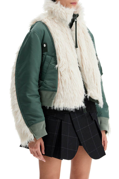 Jacket With Faux Fur Inserts  - Green