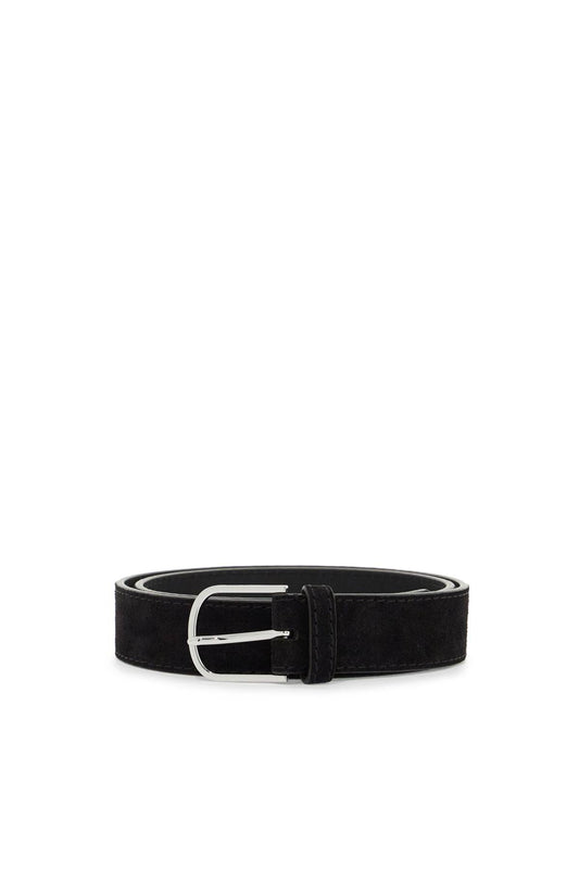 Wide Suede Leather Belt With Large Buckle  - Marrone
