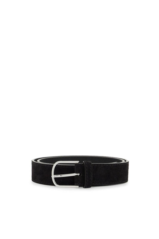 Wide Suede Leather Belt With Large Buckle  - Brown