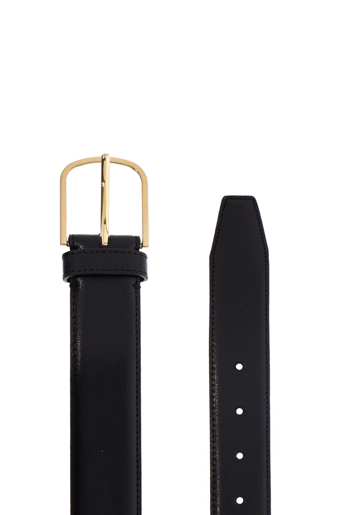 Wide Black Calf Leather Belt With Gold Buckle For Pants  - Black