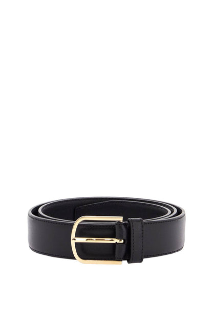 Wide Black Calf Leather Belt With Gold Buckle For Pants  - Black