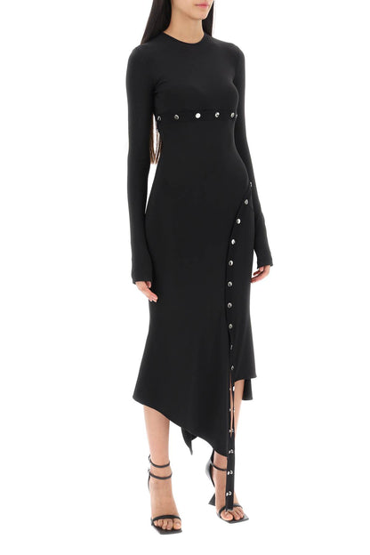 Asymmetric Dress With Snap Buttons  - Black