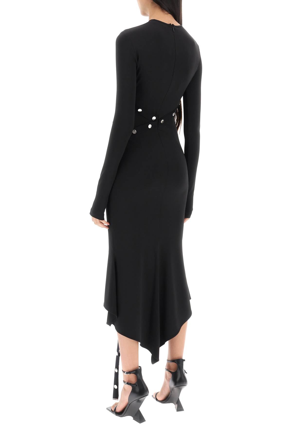 Asymmetric Dress With Snap Buttons  - Black