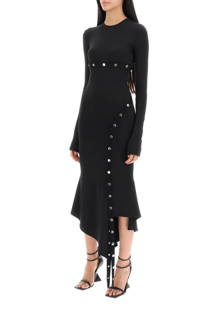 Asymmetric Dress With Snap Buttons  - Black