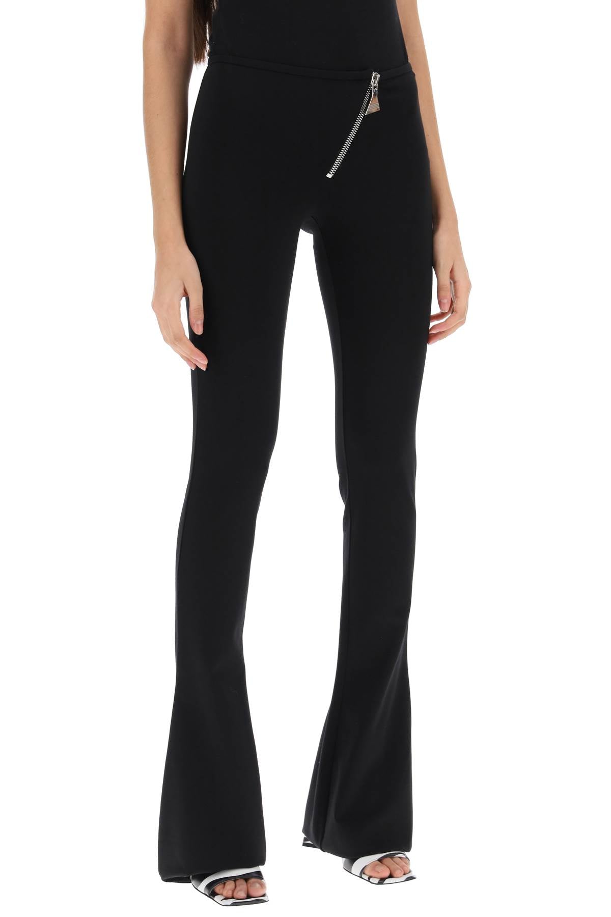 Bootcut Pants With Slanted Zipper  - Black