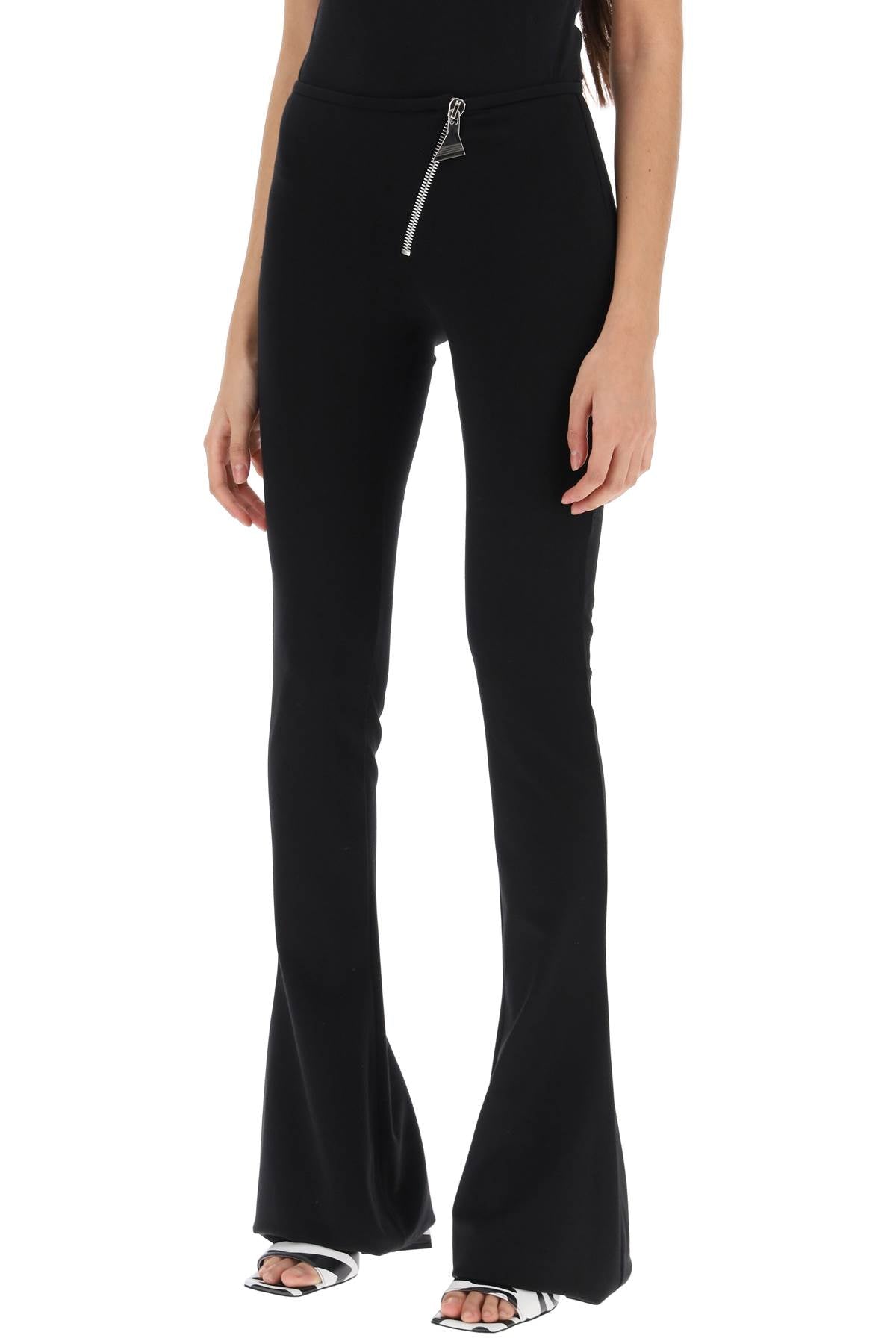 Bootcut Pants With Slanted Zipper  - Black