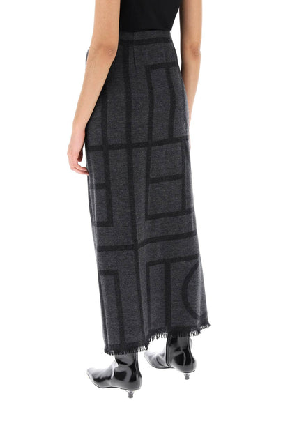 Monogram Wool Maxi Sarong Skirt  - Grey