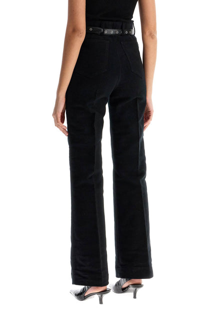 High-waisted Flared Pants In Black Organic Cotton  - Black