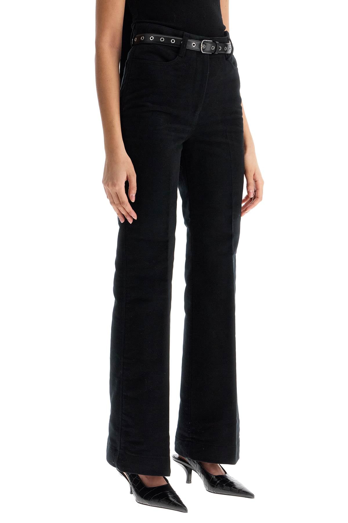 High-waisted Flared Pants In Black Organic Cotton  - Black