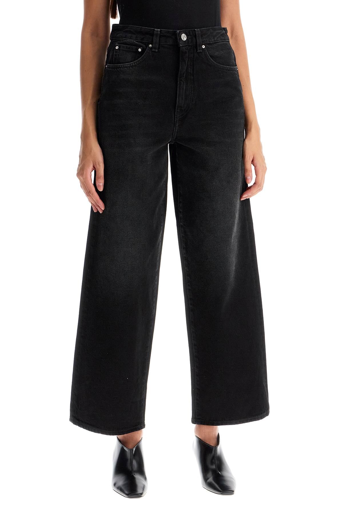 Cropped And Flared Jeans  - Black