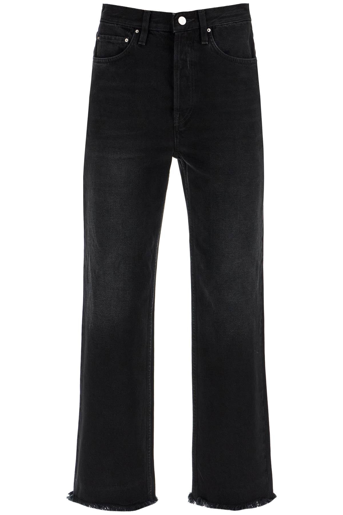 Classic Fit Jeans With Frayed Hemline  - Black