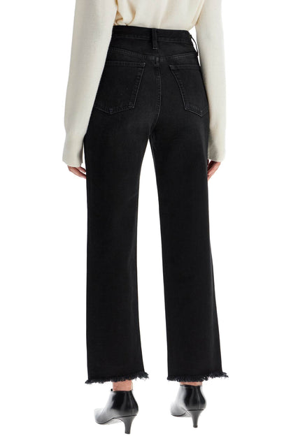 Classic Fit Jeans With Frayed Hemline  - Black