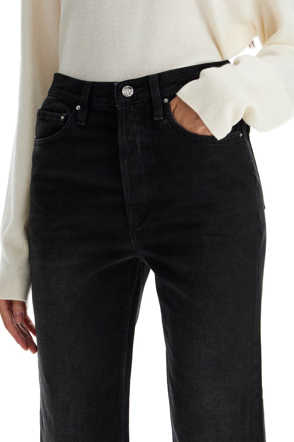 Classic Fit Jeans With Frayed Hemline  - Black