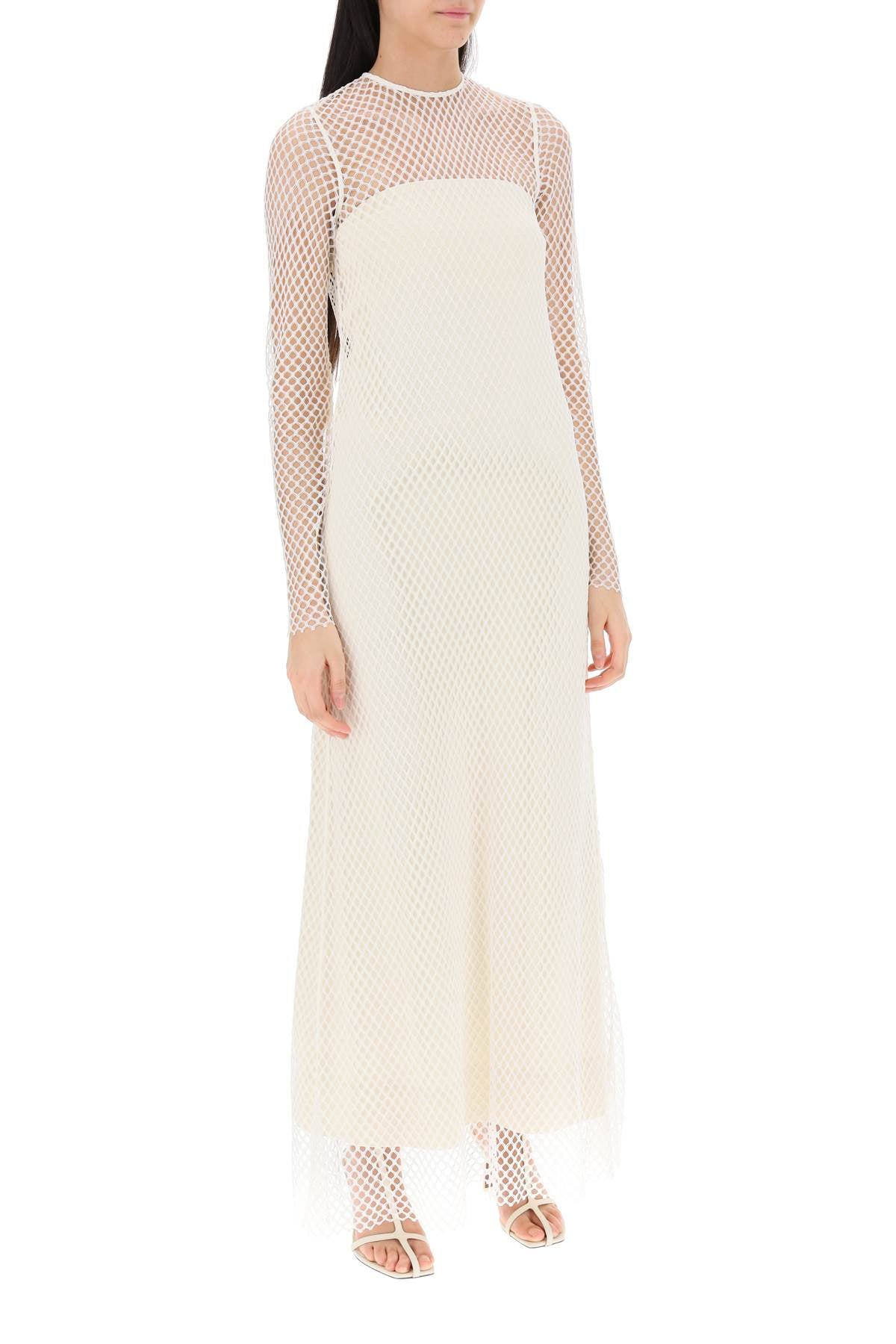 Layered Maxi Dress In Fishnet Lace  - White