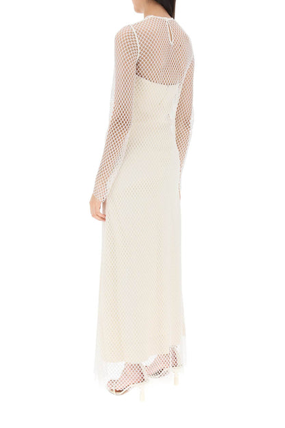 Layered Maxi Dress In Fishnet Lace  - White