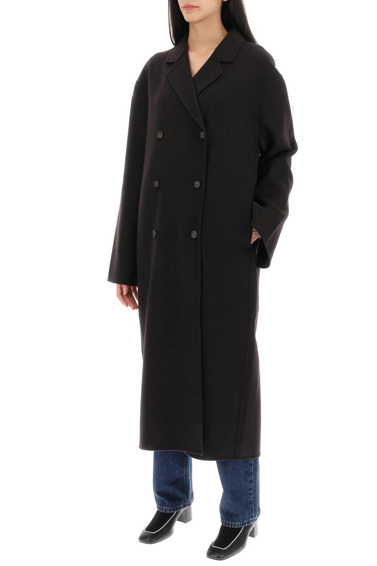 Oversized Double-breasted Wool Coat  - Brown