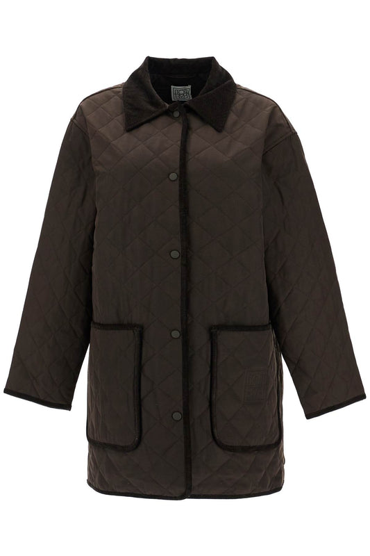 Brown Quilted Barn Jacket In Recycled Polyester And Organic Cotton With High Collar  - Brown