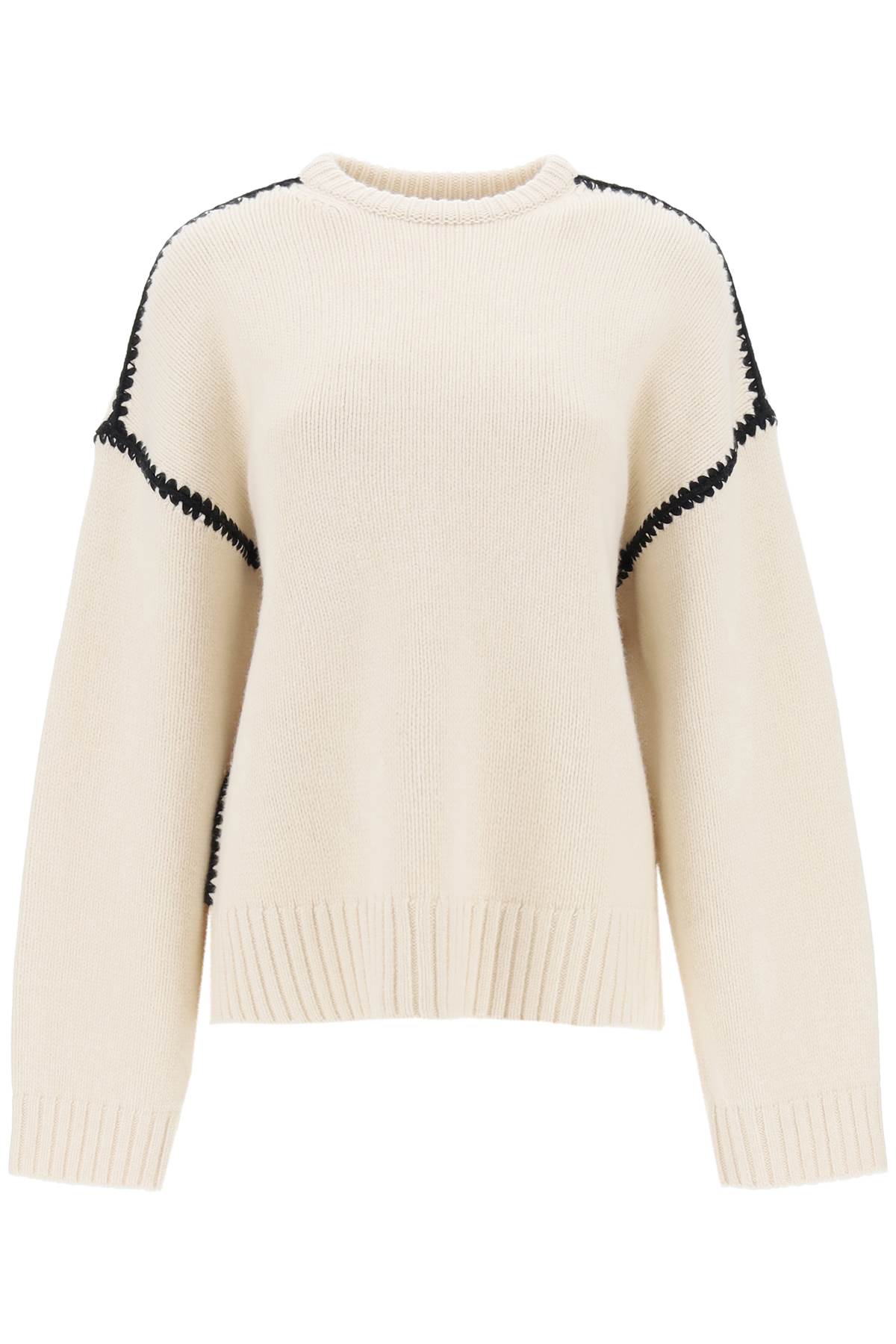 Sweater With Contrast Embroideries  - Neutro