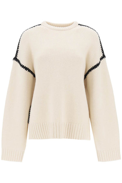 Sweater With Contrast Embroideries  - Neutro