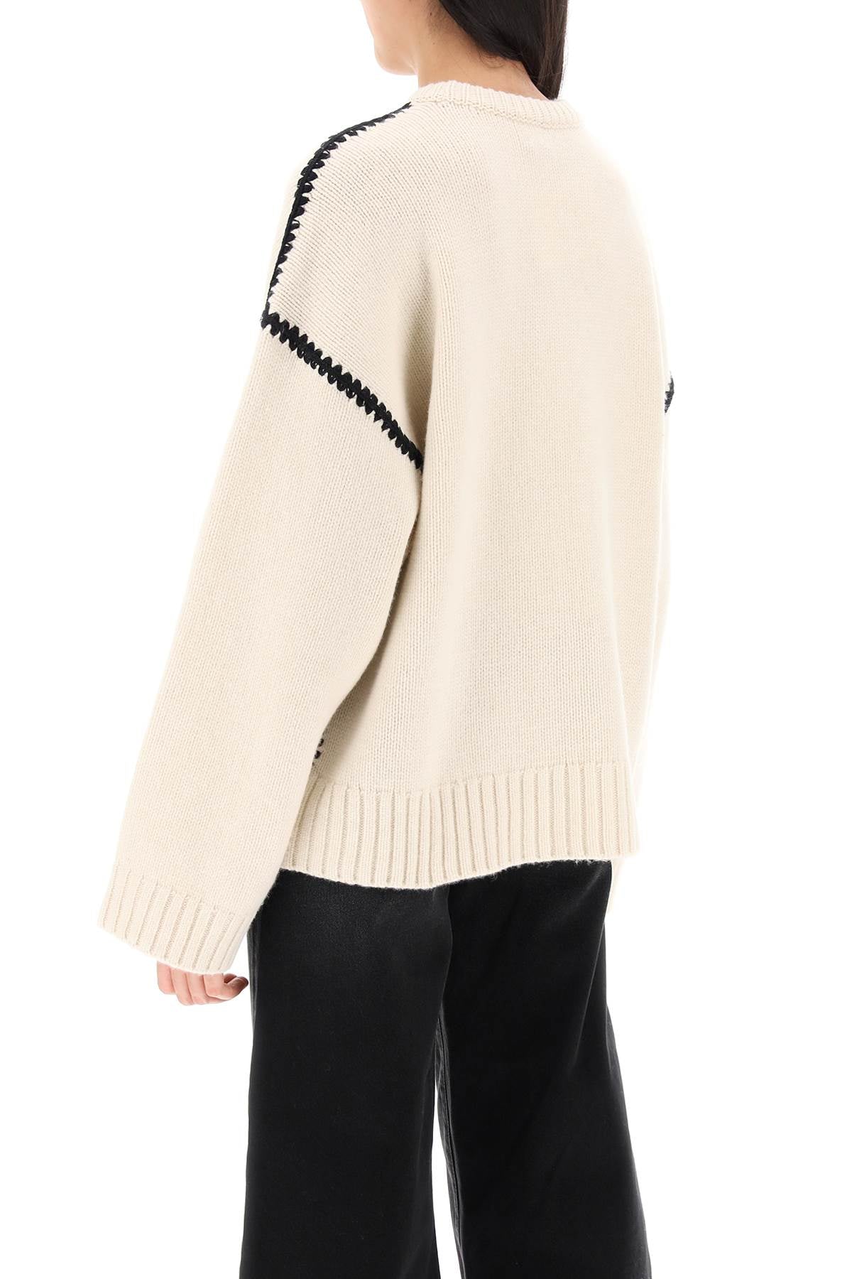 Sweater With Contrast Embroideries  - Neutro