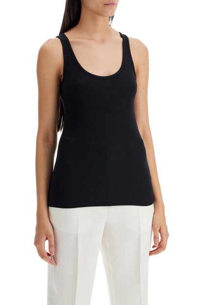 Ribbed Tank Top With Spaghetti  - Black