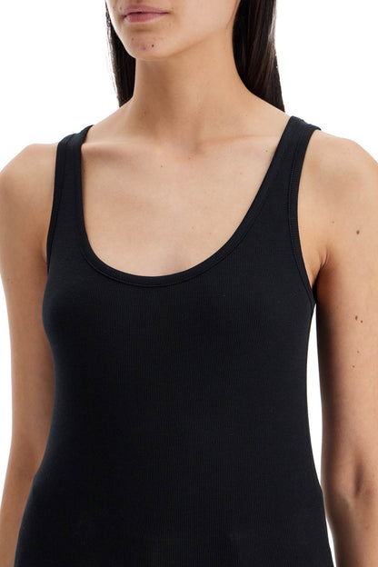 Ribbed Tank Top With Spaghetti  - Black