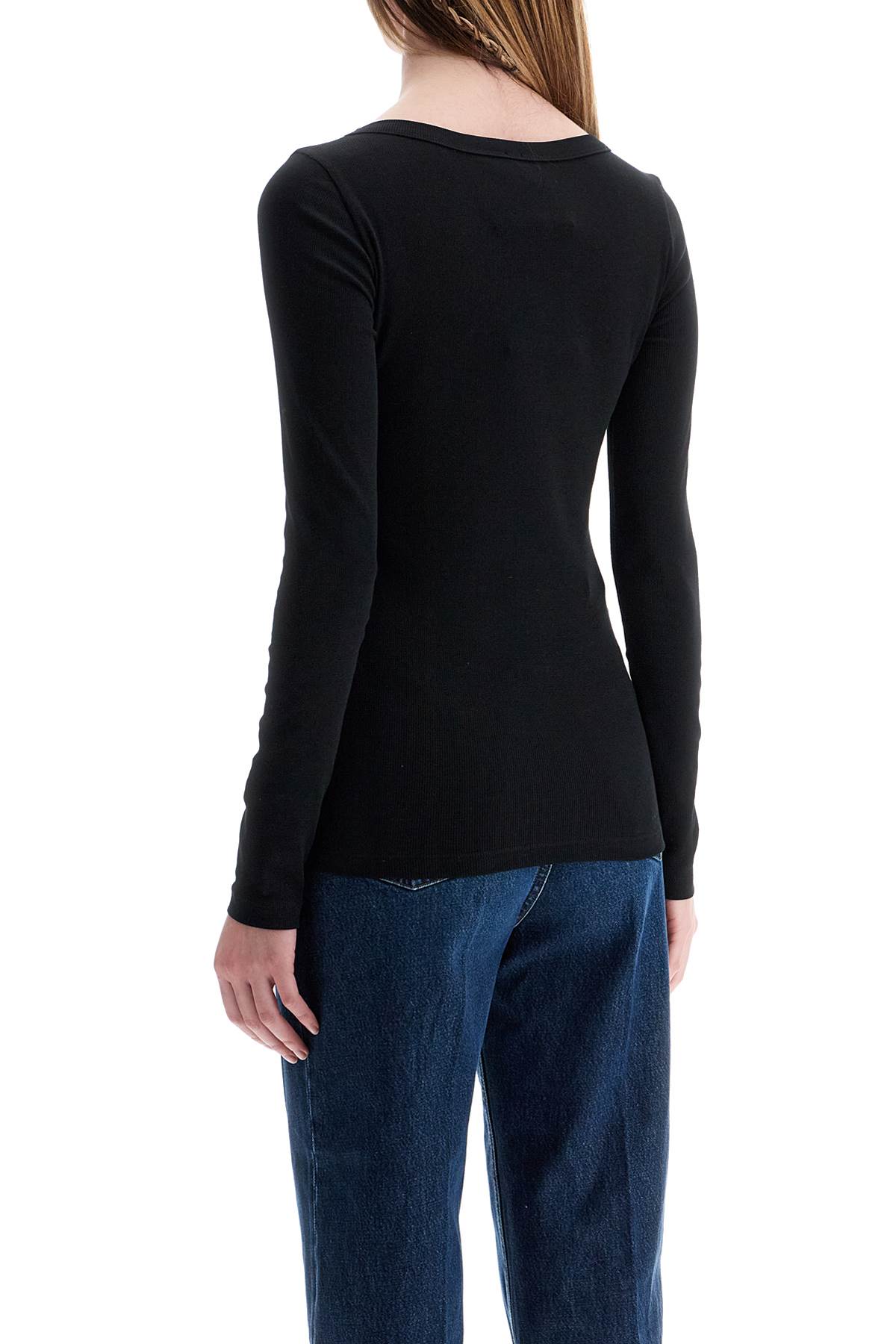 Black Organic Cotton Ribbed Top With Wide Neckline  - Black