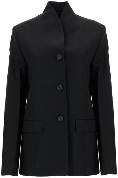 Black Double-breasted Jacket In Recycled Polyester And Wool  - Black